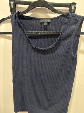 Ann Taylor Navy Ribbed Tank with Raw Edge Scoop